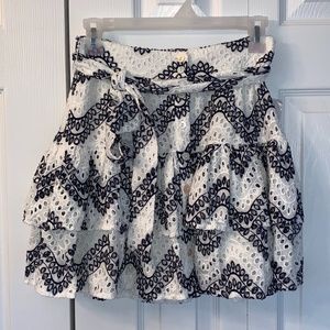 Aqua ruffled white/navy blue eyelet skirt - size XS